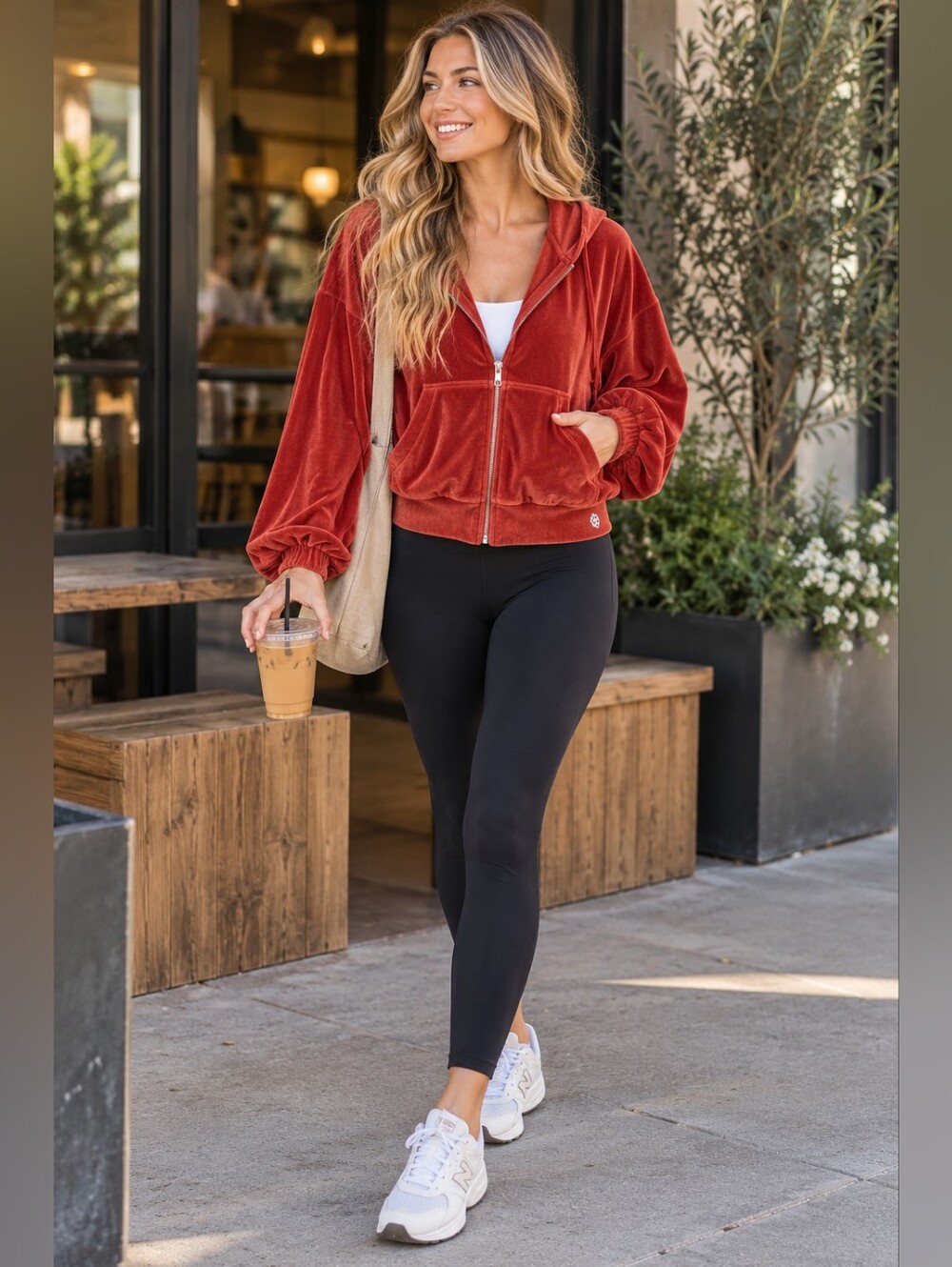 Free People FP Movement Red Velour Zip-Up Hoodie Women’s Size Small